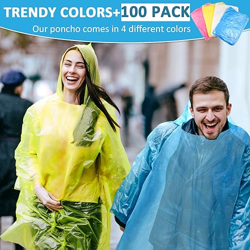 Miniatura 2 de Paquete de 100 ponchos de lluvia desechables para adultos, abrigo impermeable de emergencia con capucha, ponchos desechables para camping,