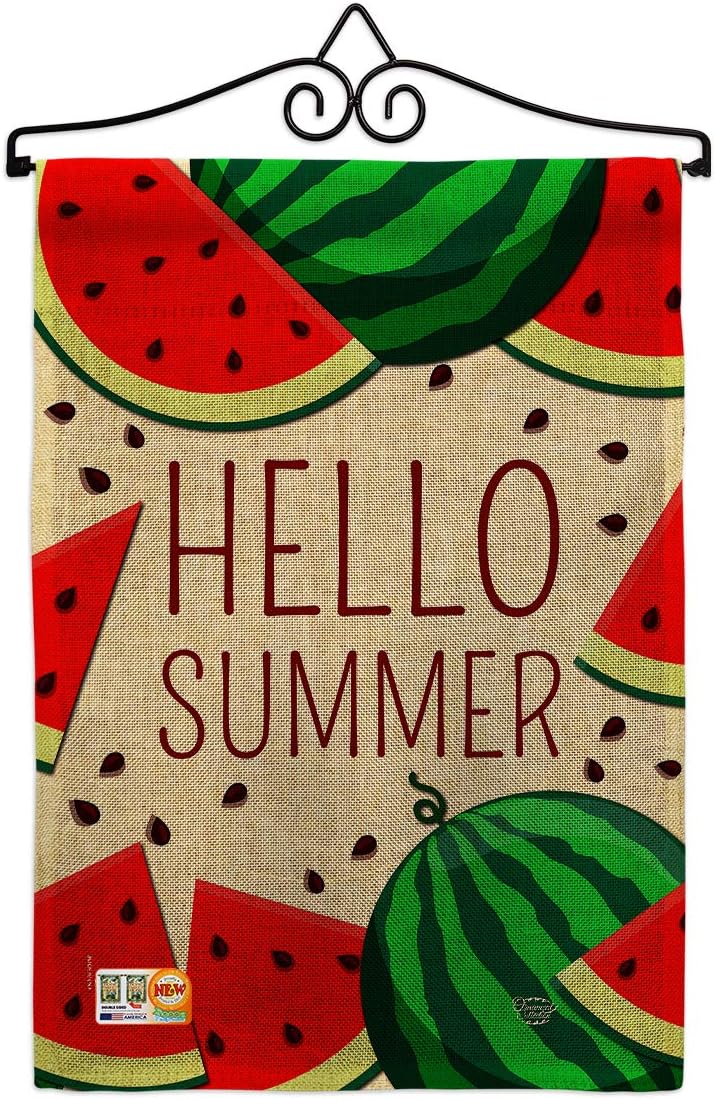 Watermelon Summer Garden Flag Set Wall Hanger Summertime Fun and Sun Beach Pool Luau Tropical Party Season Outdoor Sunny Small Decorative Gift Yard House Banner Double-Sided Made In USA 13 X 18.5