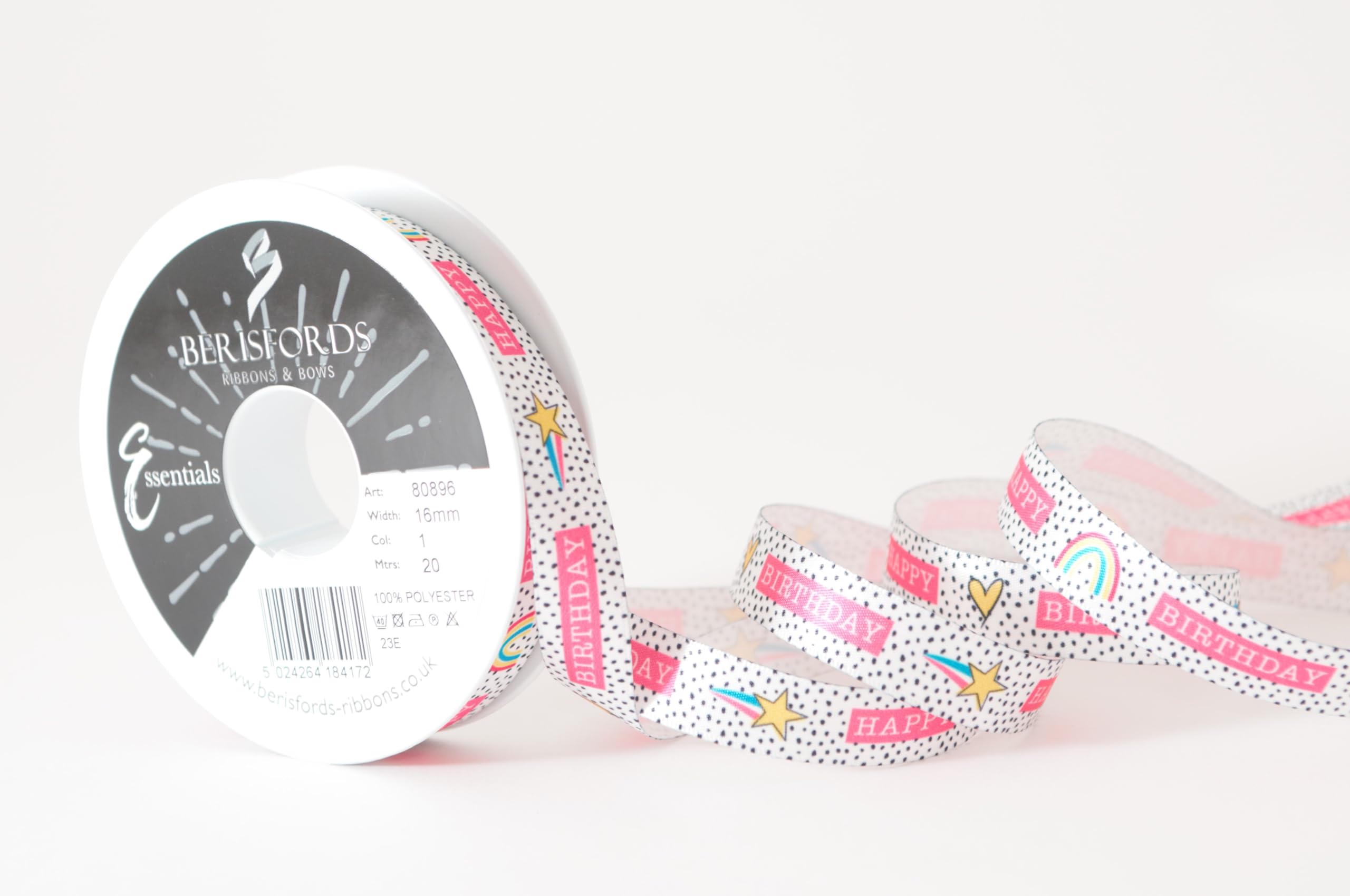 Berisfords Birthday Wishes Printed Satin Ribbon 15mm