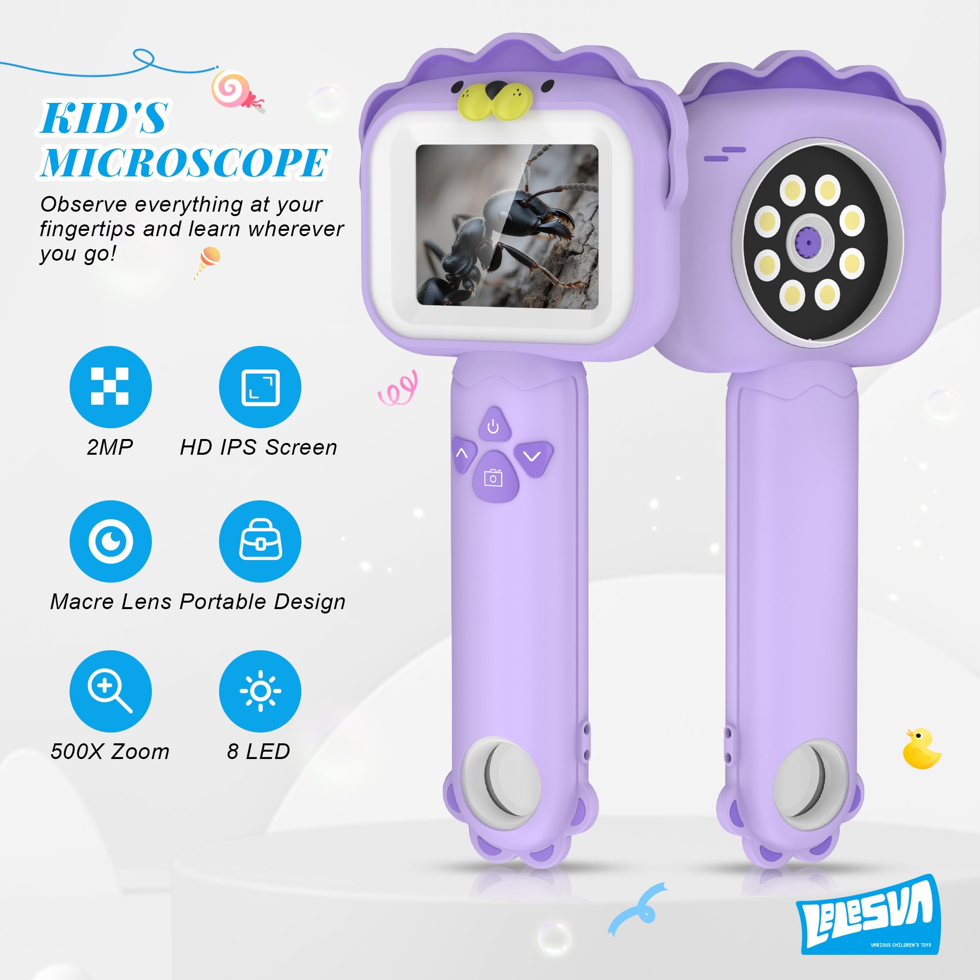 Microscopi per bambini, mini microscopio tascabile portatile per bambini piccoli, giocattoli educativi scientifici per regali di compleanno di Natale per bambini di 3 4 5 6 7 8 9 10 anni (leone)