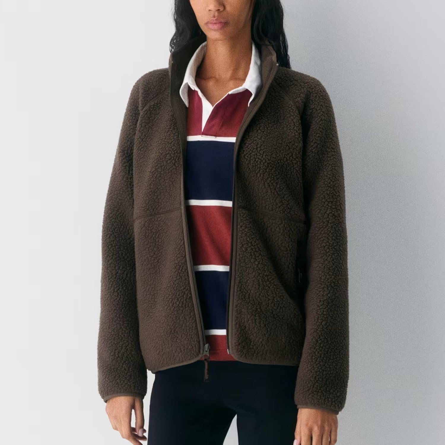 Hixiaohe Womens Fuzzy Fleece Jacket Fall Winter Warm Long Sleeve Sherpa Coats Casual Full Zip Up Outerwear with Pockets - Image 3