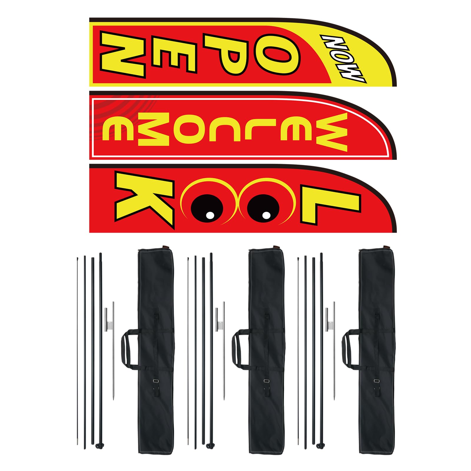 VEVOR Bandiere Kit Aperte Pubblicitarie per Affari Esterni, Kit Bandiere Pubblicitarie con Piuma, 3 Bandiere (Apri, Guarda, Benvenuto), 3 Aste, 3 Picchetti da Terra, Bandiere Swooper Aziende 440 cm