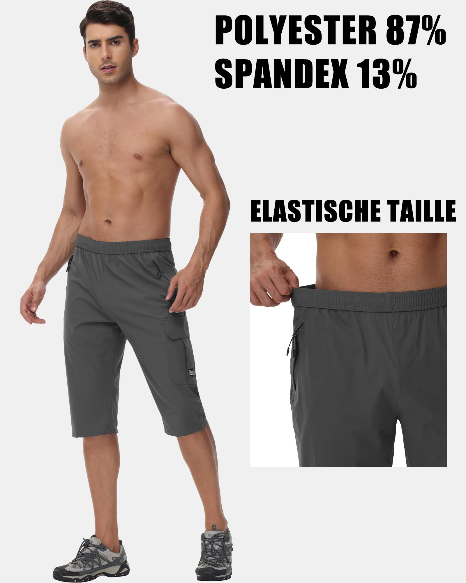 NANAMEEI Pantalones cortos 3/4 para hombre, resistentes al agua, cargo al aire libre, pantalones cortos de senderismo para hombre, elásticos, trekking, MTB, pantalones largos de verano Serren