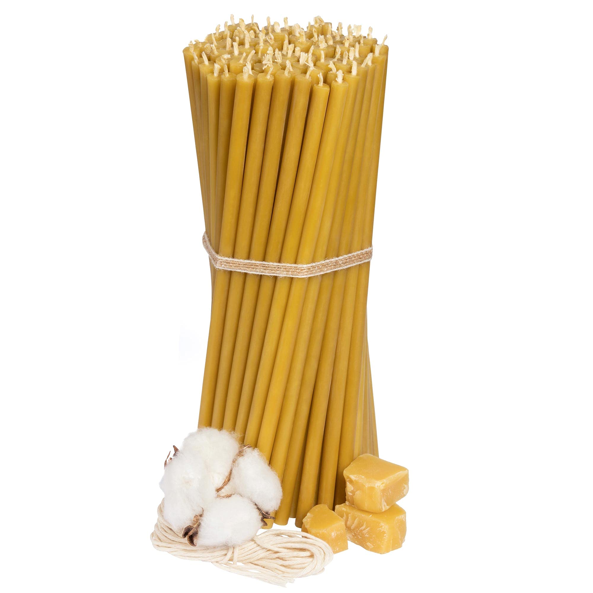 Diveevo Velas de cera de abeja iglesiástica №60 – miel, 100 unidades, 20,5 cm de largo y 6,6 mm de diámetro, 80 minutos de combustión en amarillo, 700 g, velas finas sin goteo ni humo.