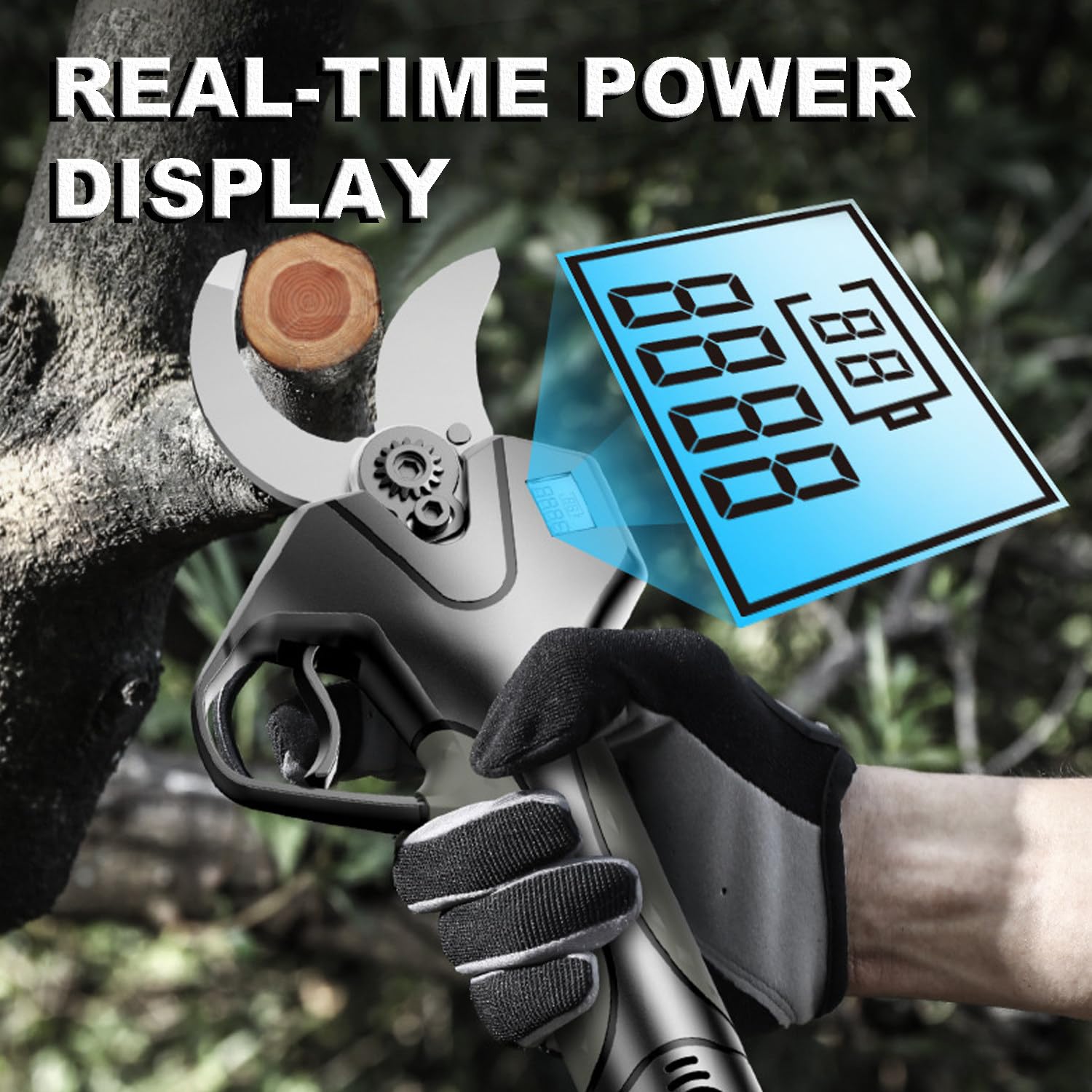 Tijeras de Podar Eléctricas Inalámbricas con Pértiga Telescópica de 210cm y 2 * 2.0Ah Baterías, Corta Ramas de hasta 45mm, Pantalla LCD, Hojas SK5, Ideal para Setos, Árboles Frutales y Viñedos