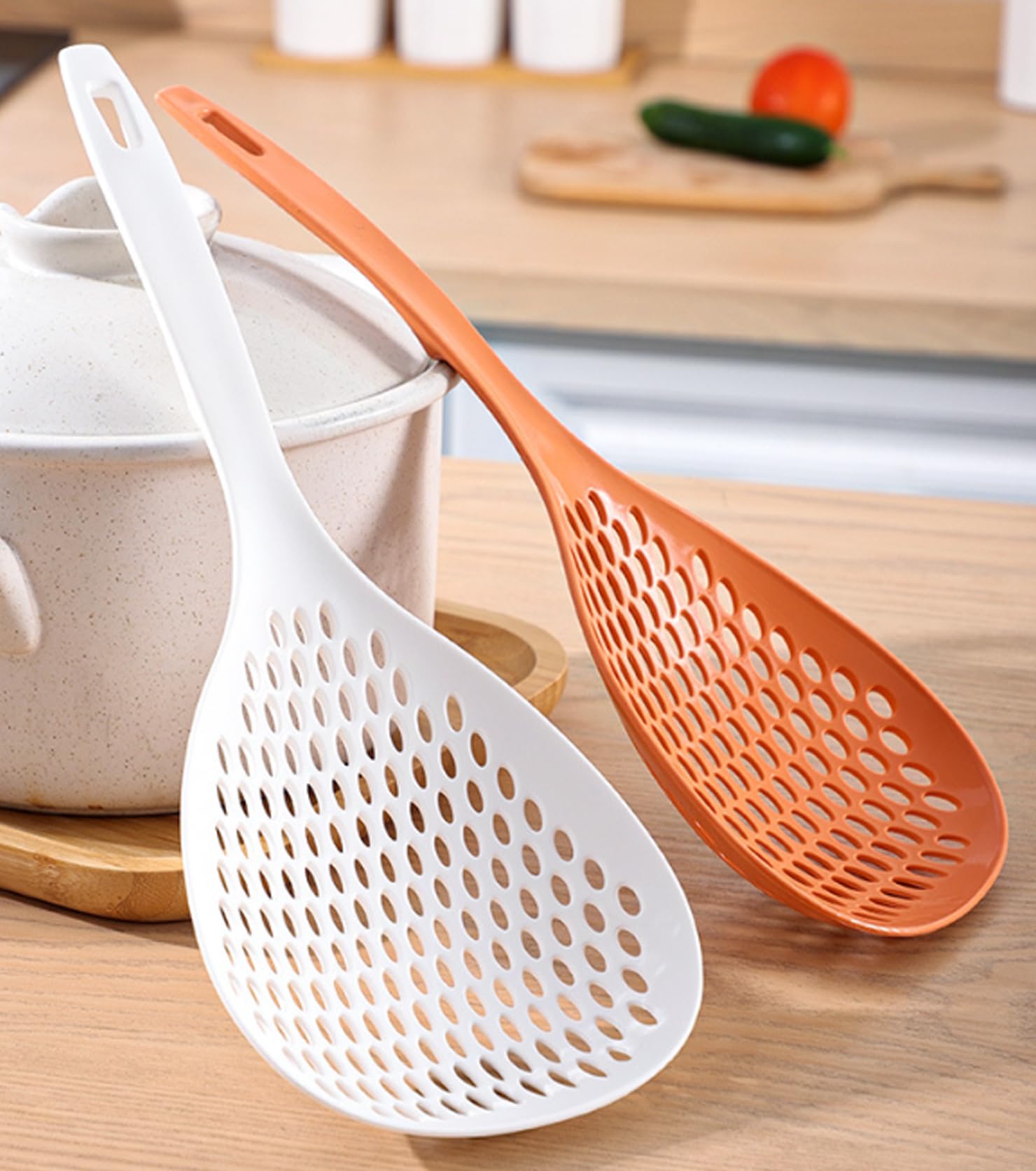 Espumadera ranurada Spider Strainer, Profesional Colador y Escurridor agua, Espumadera Colador de Cocina, Rasera Cocina alta Resistencia al Calor, Apta para Lavavajillas, 2 piezas