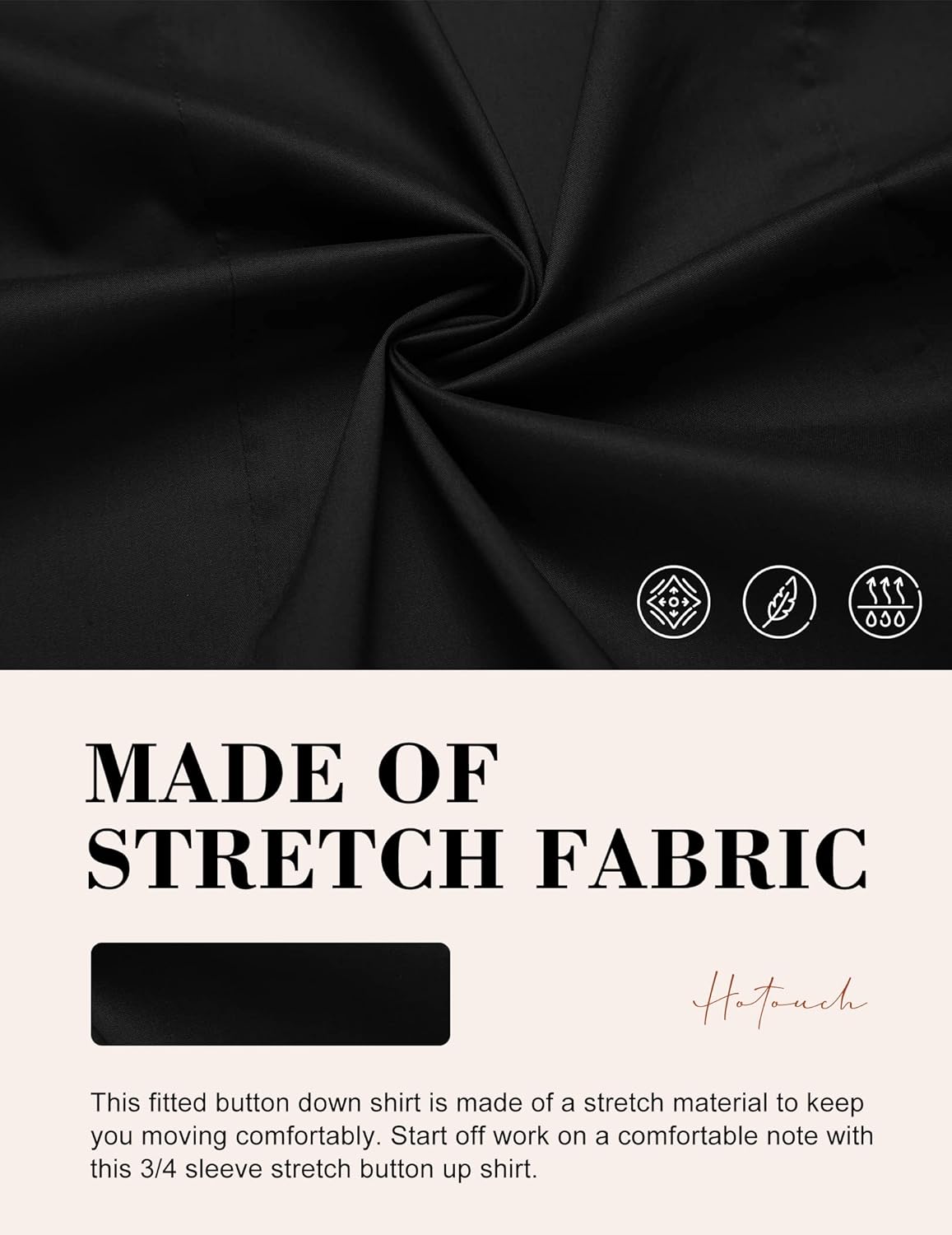 HOTOUCH Women's Basic Button Down Shirts 3/4 Sleeve Stretch Button Up Dress Shirt Slim Fit Waitress Work Shirts - Image 4