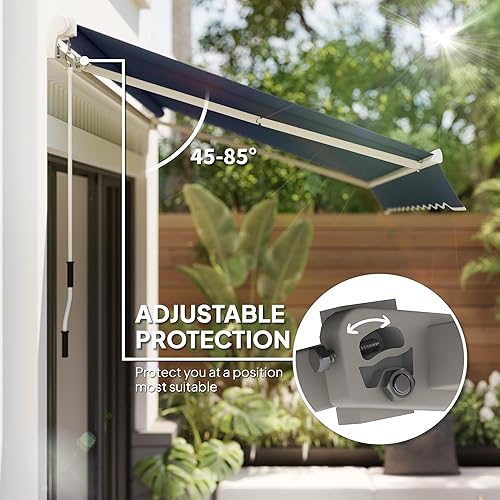 Miniatura 3 de Outsunny - Toldo retráctil de 12 x 8 pies para patio, toldo para sol con manivela manual, tela de 280gm resistente a UV y al agua y estructura de
