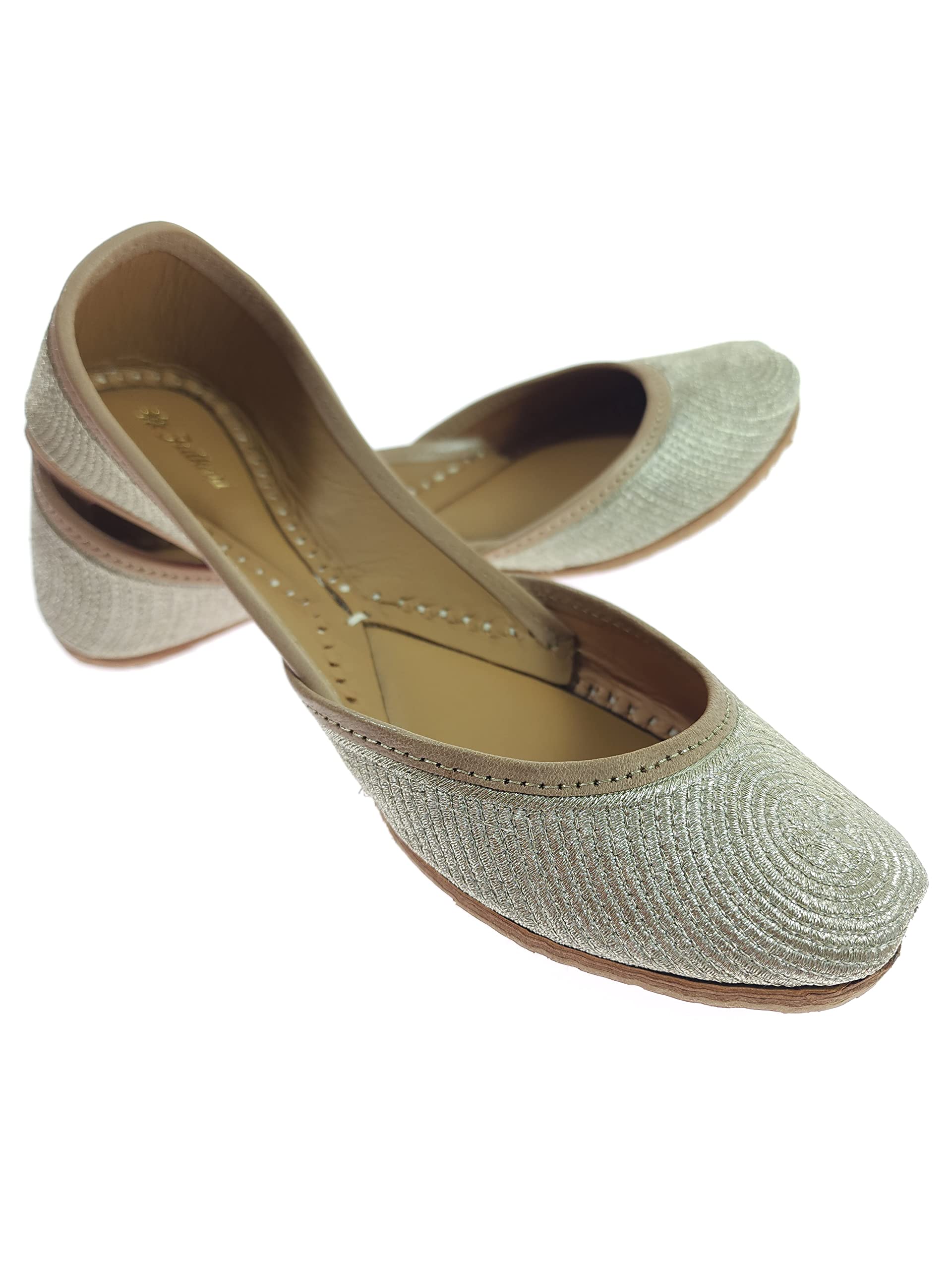 fulkari Women's Violet Zarri Work Genuine Soft Leather Jutis | Bite and Pinch Free Jutti | Punjabi Formal Juttis | Girl's Officewear Flat Ladies Mojari | Casual Ethnic Juti |-picture-39