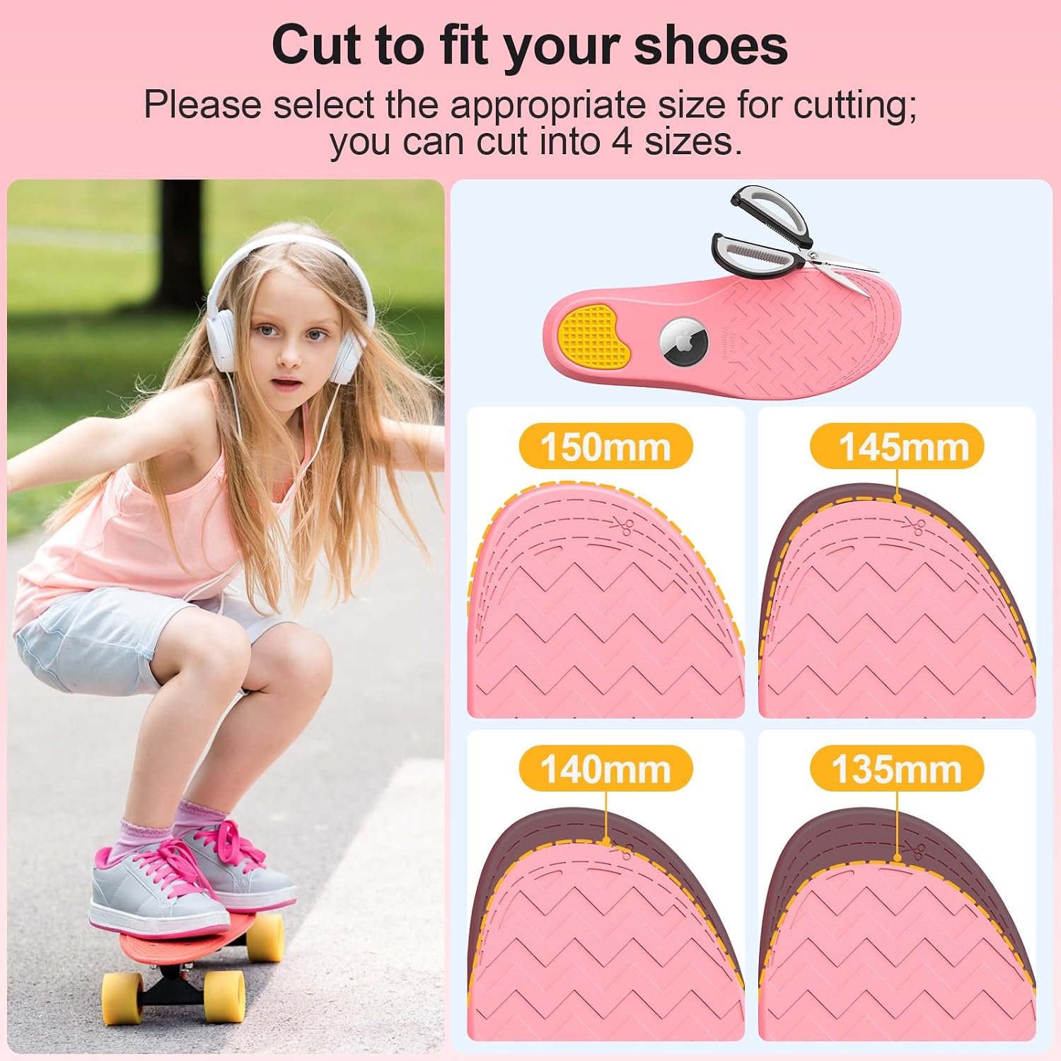 Insole with Hidden AirTag Holder Slot, Compatible with Apple AirTag Trackers, Tracking Device Insert Case for Kids Adults and Elderly, Unicorn-Themed Pattern, Enhanced Grip Design, Pink(135-150mm) image 3