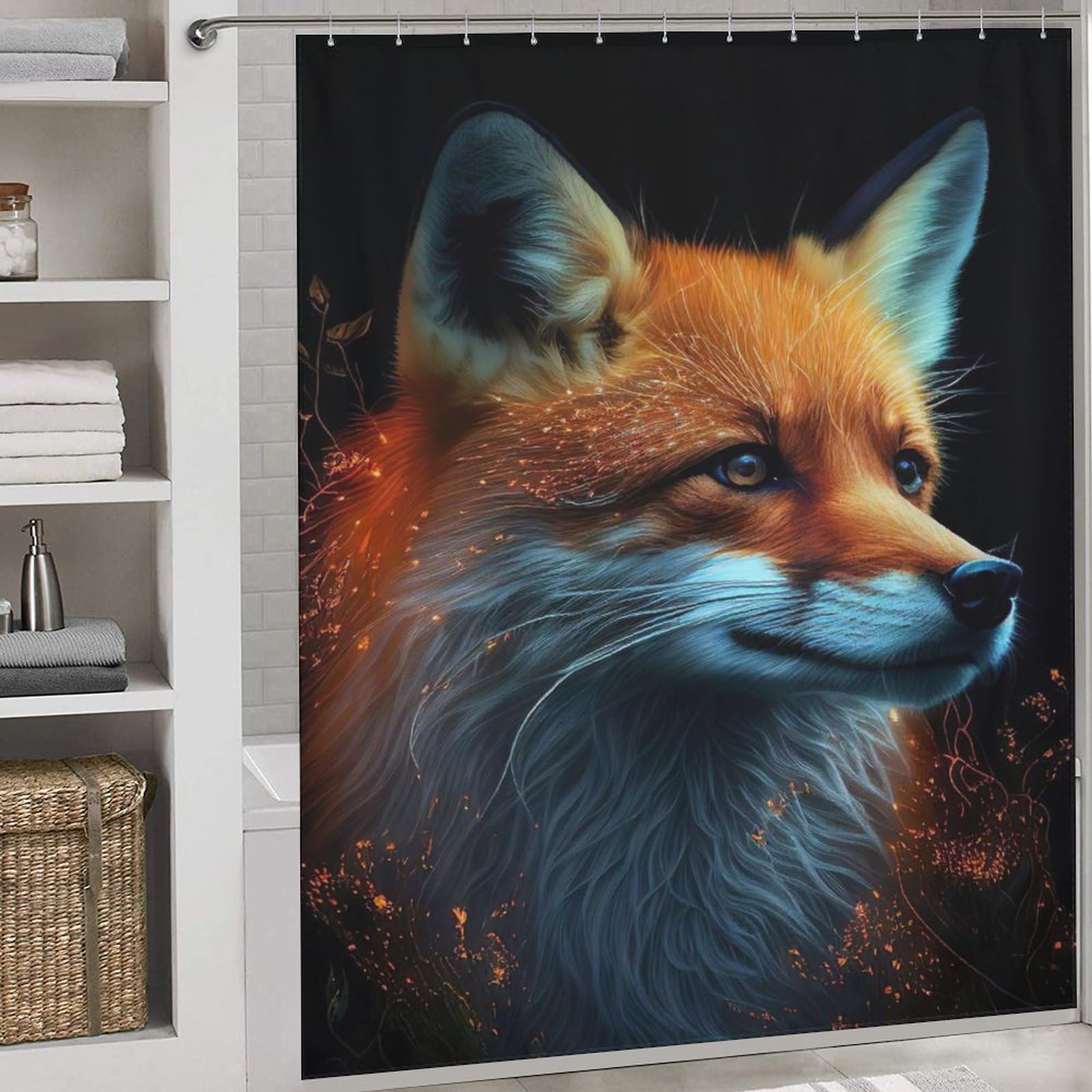 Rideau de douche renard en polyester imperméable 183x183 cm avec 12 crochets