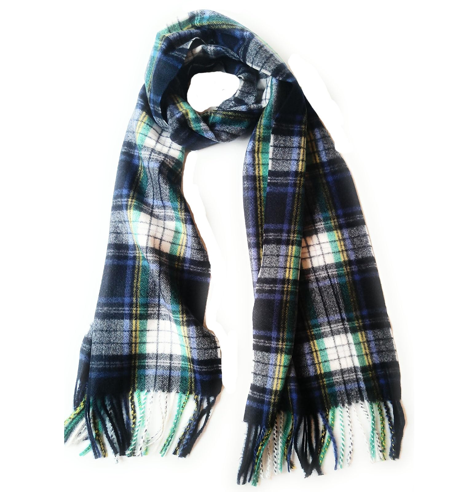 Kgm Accessories Men's Navy White Super Soft Scottish Tartan Cashmere Feel Plaid Scarf - Tartan Scarves For Wo (Navy White)