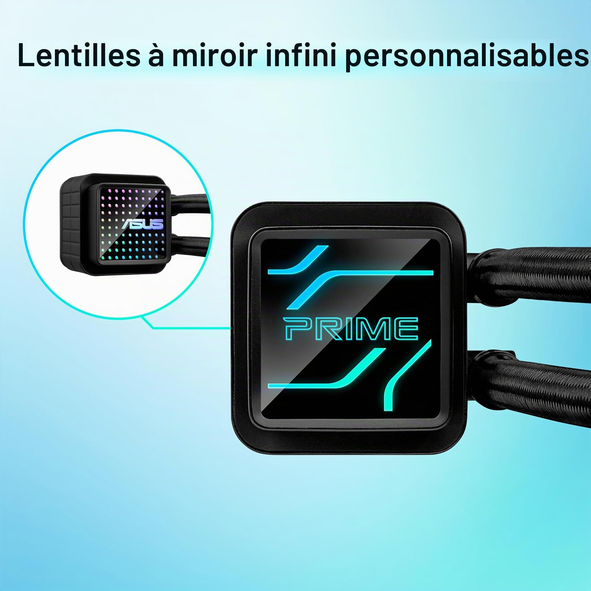 ASUS Prime LC 240 ARGB, Refroidisseur Liquide pour CPU Tout-en-Un avec Zone de Contact avec Le processeur et canaux à ailettes, Bloc d'eau avec lentilles Miroir infinies et Ventilateurs ARGB