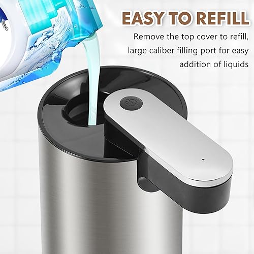 Miniatura 5 de Dispensador automático de jabón de acero inoxidable con 3 niveles ajustables infrarrojos de 11.5 fl oz eléctrico IPX4 dispensador de jabón sin