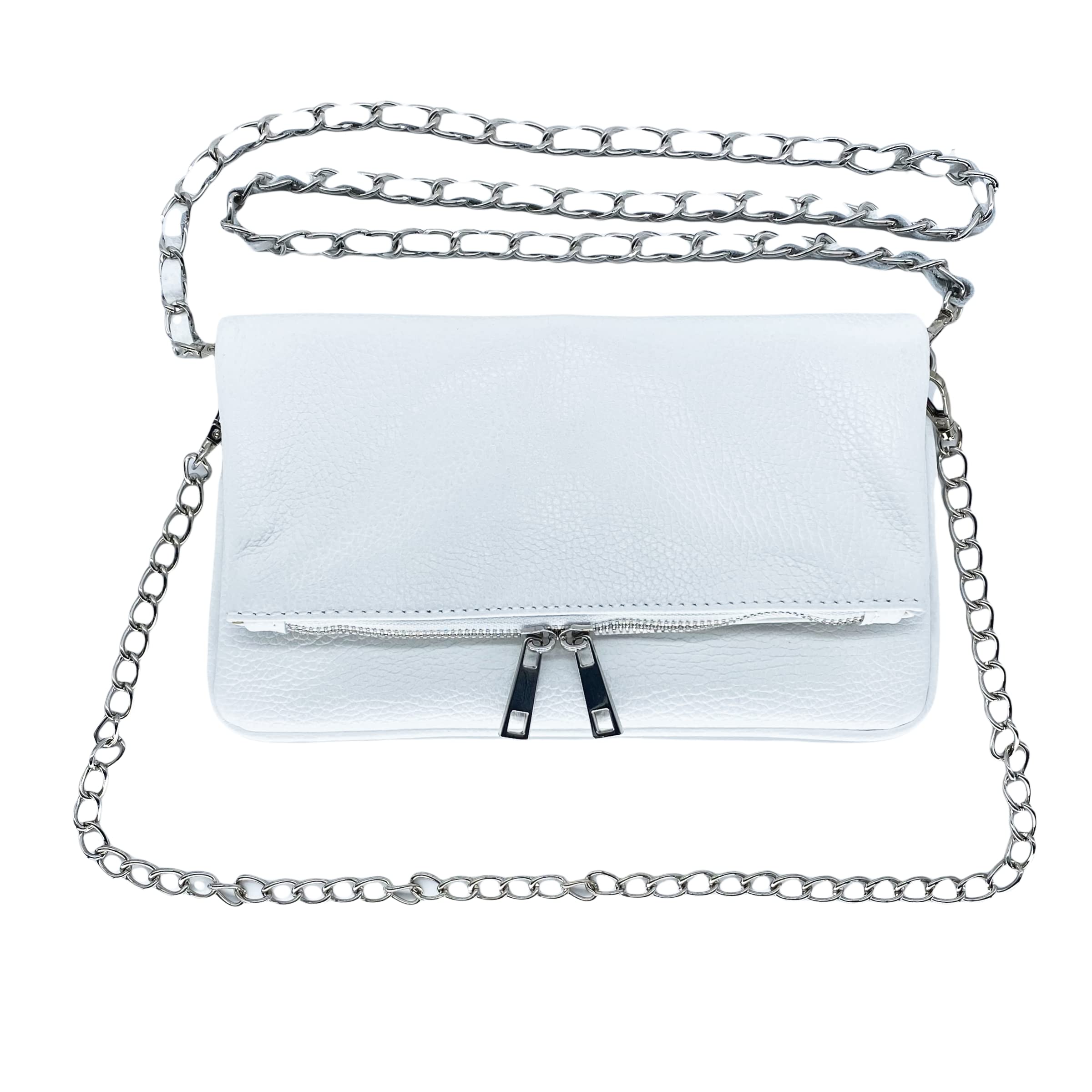 Bolso Bandolera Mujer con Doble Cadena en Piel Cuero Made in Italy Diario con Bolsillo Interior y Trasero Crossbody Casual Cruzado para Viaje