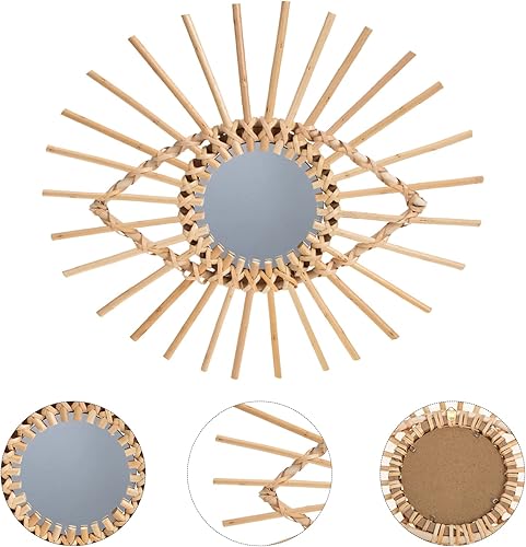 Miniatura 5 de Yardwe Wicker Evil - Baño circular para entrada hecho a mano arte de ojo caqui marco para habitación de espejo turco pared de hotel adorno de baño