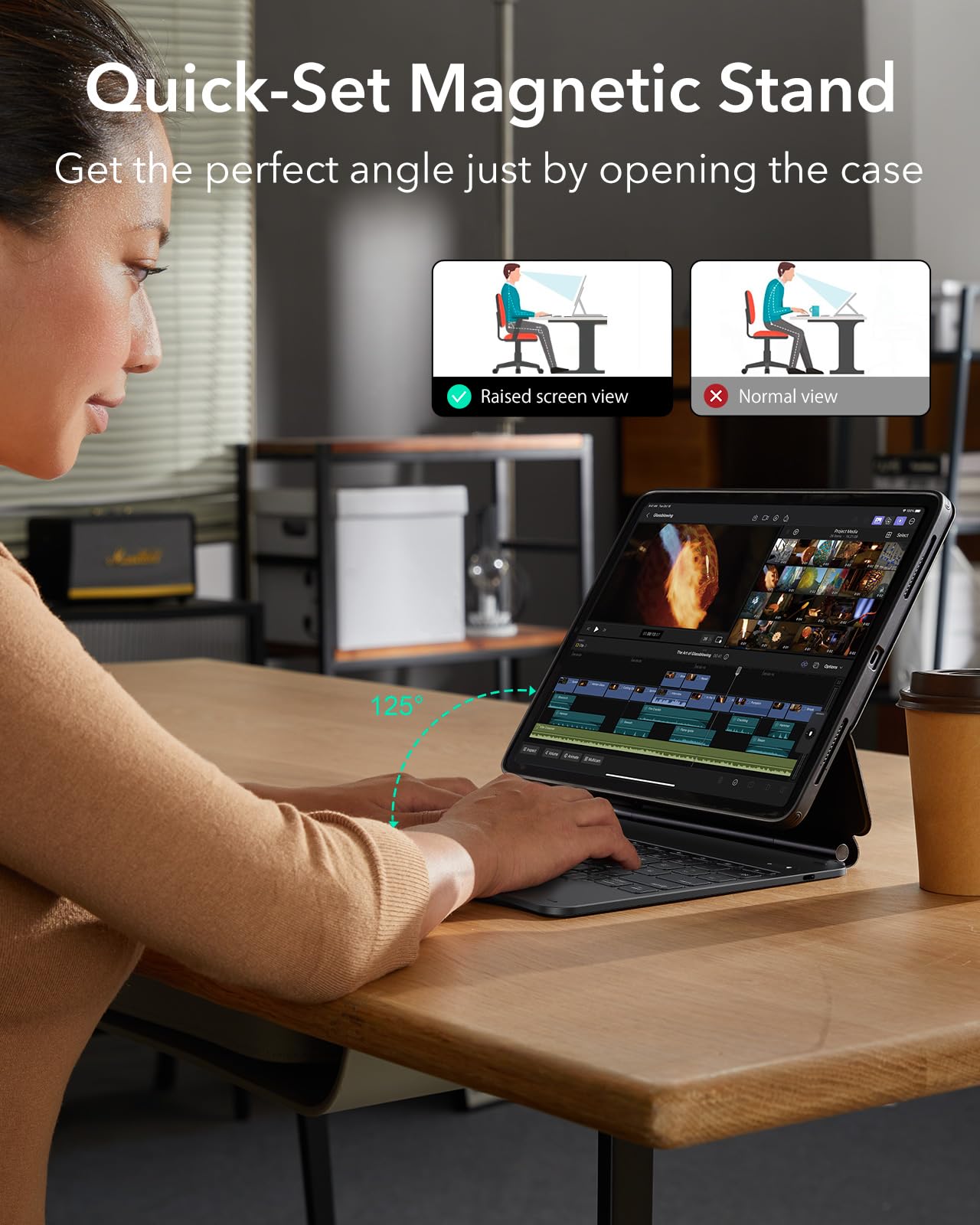 ESR 【Upgraded】 iPad Pro 13 Zoll (M5/M4, 2025/2024) Hülle mit Tastatur, Tastaturhülle mit Einzustellendem Magnetständer, Hoch-/Erhöhter Modus, Abnehmbare Schutzhülle, Rebound 360 Serie, Schwarz