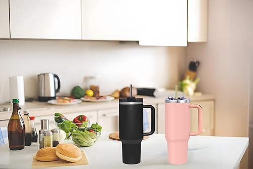 Miniatura 3 de 5 popotes reutilizables de acero inoxidable con puntas de silicona y cepillo de limpieza para vaso Stanley, Yeti, Owala de 40 onzas, popotes de