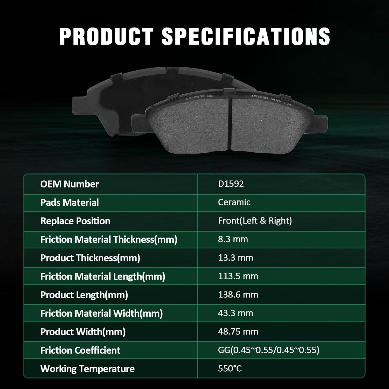 AUTOMUTO 4PCS Front Ceramic Disc Brake Pads Set D1592 For Nissan Versa 2012-2016,For Nissan Versa Note 2014-2019