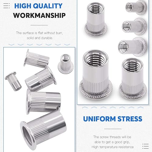 Miniatura 4 de Glarks - Juego de 180 piezas de acero inoxidable 304 cabeza plana roscada remache inserto tuerca kit surtido M3 M4 M5 M6 M8 M10