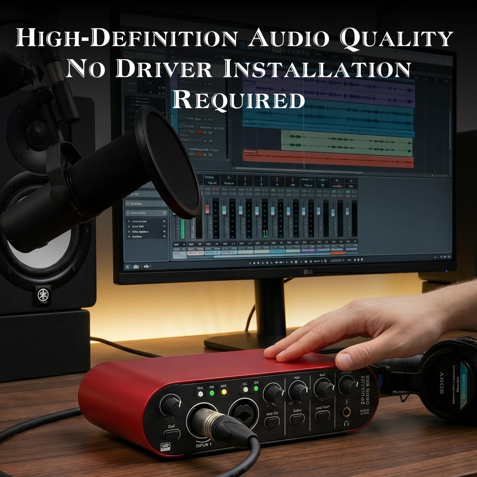 Audio Interface 2-Kanal-USB für Computer, Smartphones und Tablets, Aufnahmen HiFi-Soundqualität für Gitarristen, Vokalist, Podcaster oder Produzenten