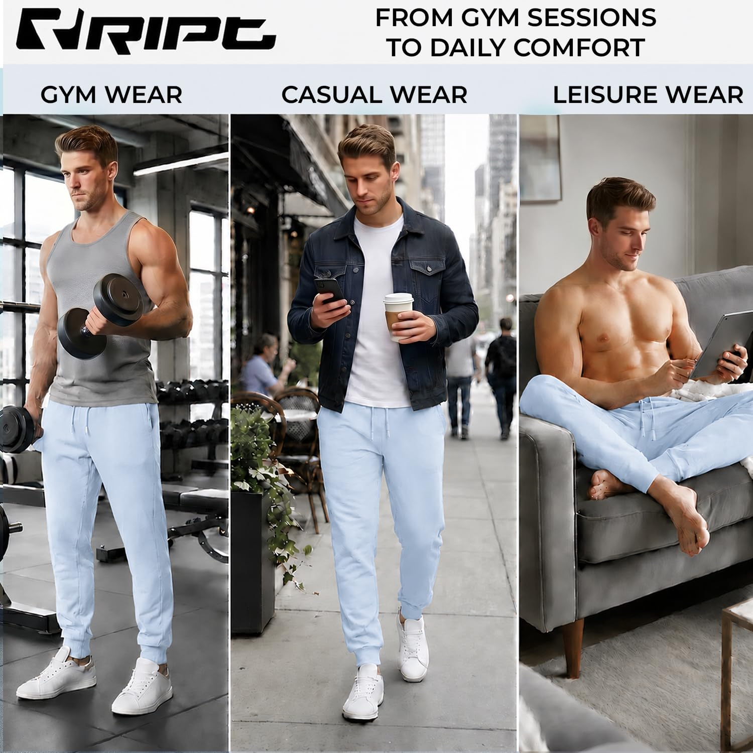 RIPT Jogging Homme Fleece – Pantalon Sweat avec Cordon, Bas Serrés et Poches, Jogger Confortable pour Sport Gym et Loungewear