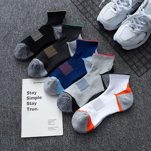 Xwwdp 5 Pairs Men's Sport Socks Autumn Winter Combed Cotton Casual Breathable Socks Man Stripe Long Sock (Color : A, Size : One Size) #TOP1