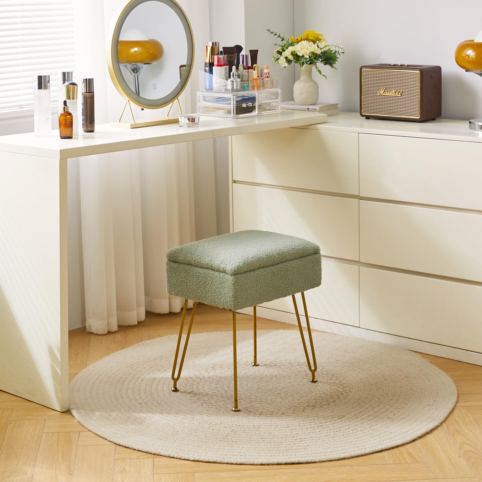 Poggiapiedi Pouf In Ecopelle YMYNY – Cuscino Rimovibile, Design Moderno, 41.5x31.5x32 Cm, Grigio