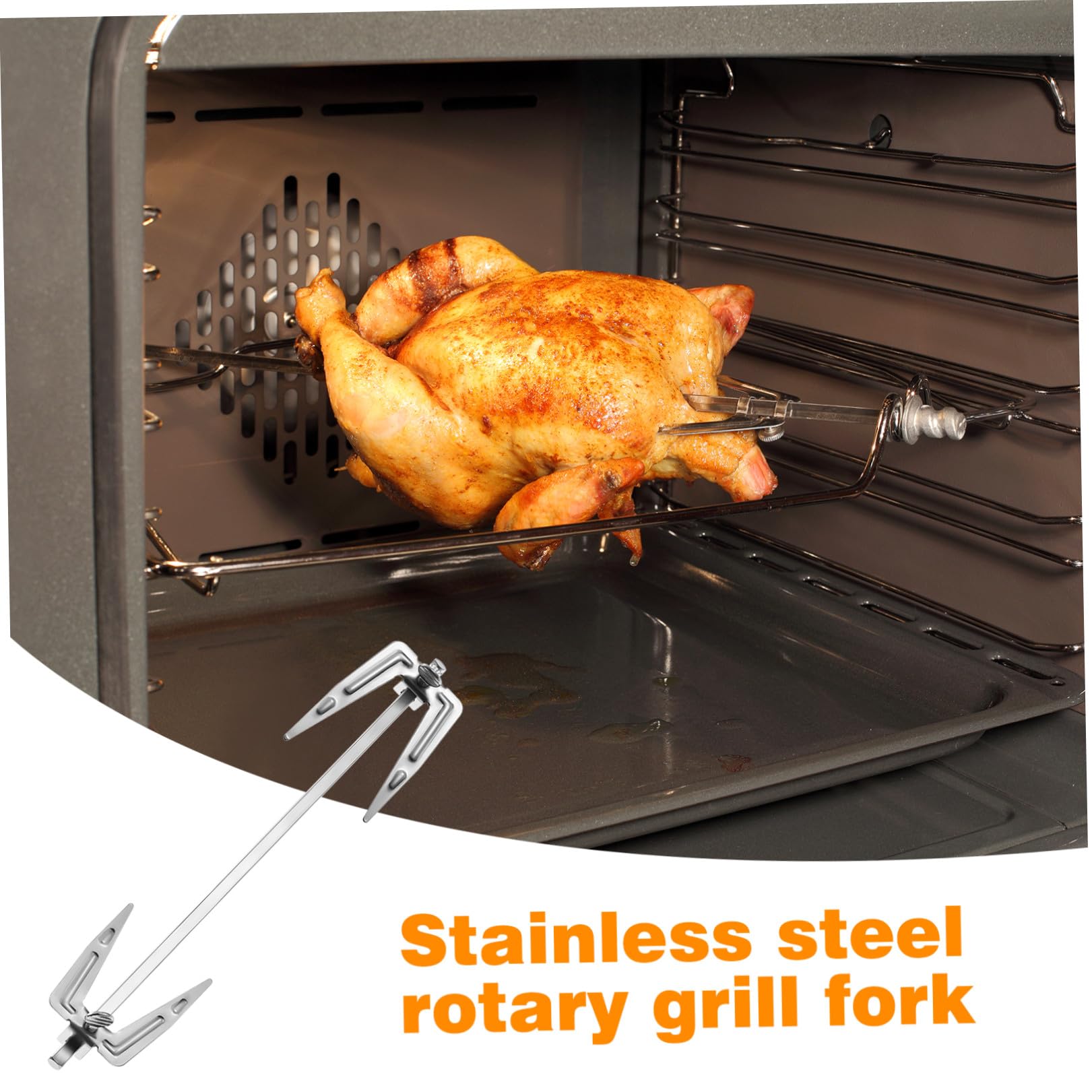 Housoutil Accessorio Girarrosto Per Friggitrice Ad Aria in Acciaio Inox 25Cm Forchetta Rotante Universale Per Fornetto E Barbecue Spiedino Gira Arrosto Per Carne E Pollo