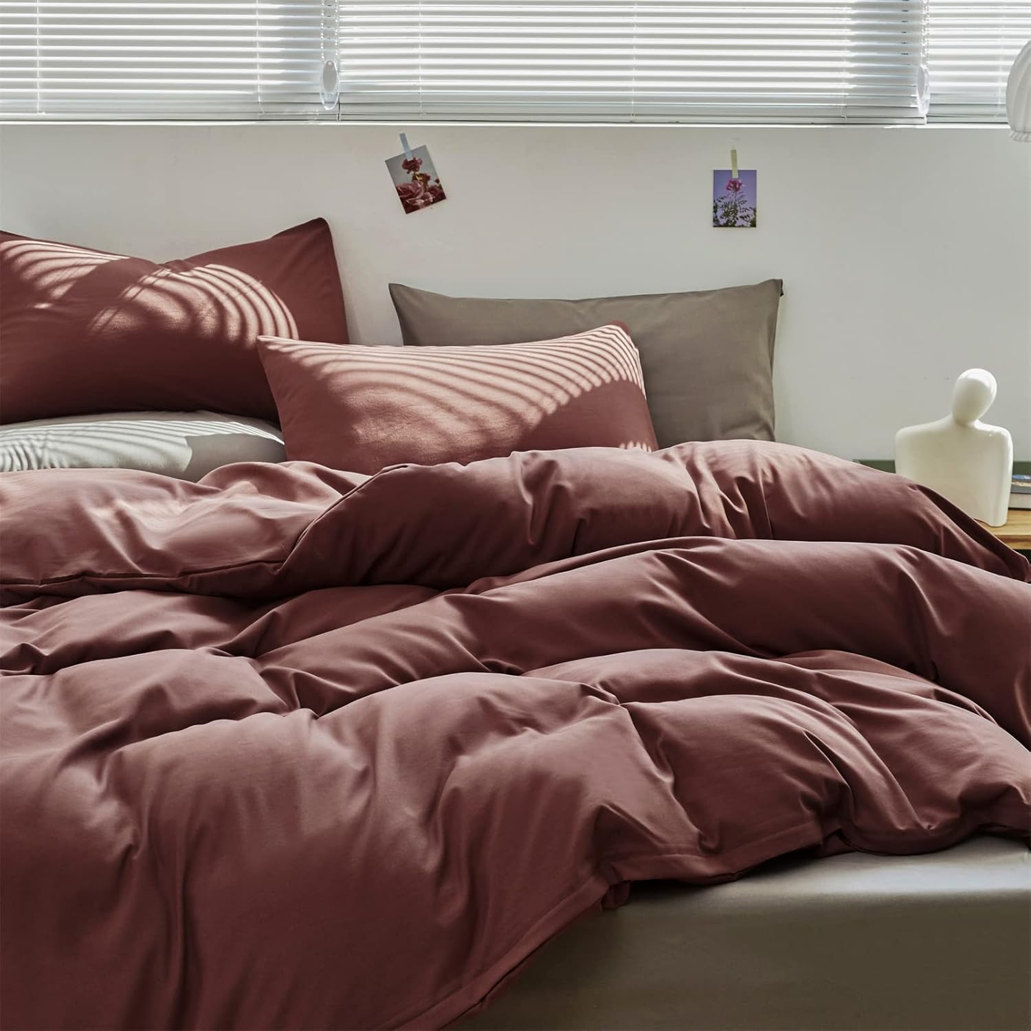 Wellboo Dark Rust Comforter Sets Queen Solid Brick Red Bedding Comforters Women Plain Blackish Red Warm Quilts Modern Pure Fired Red Blanket All Brown Red Comforters Vintage Dark Fuchsia Bed - Image 4