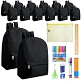Silkfly 24 Pcs Backpack Bulk 17'' Book Bags and 24 Sets School Supplies Stationery Kit Back to School Stuff for Kids (Black)