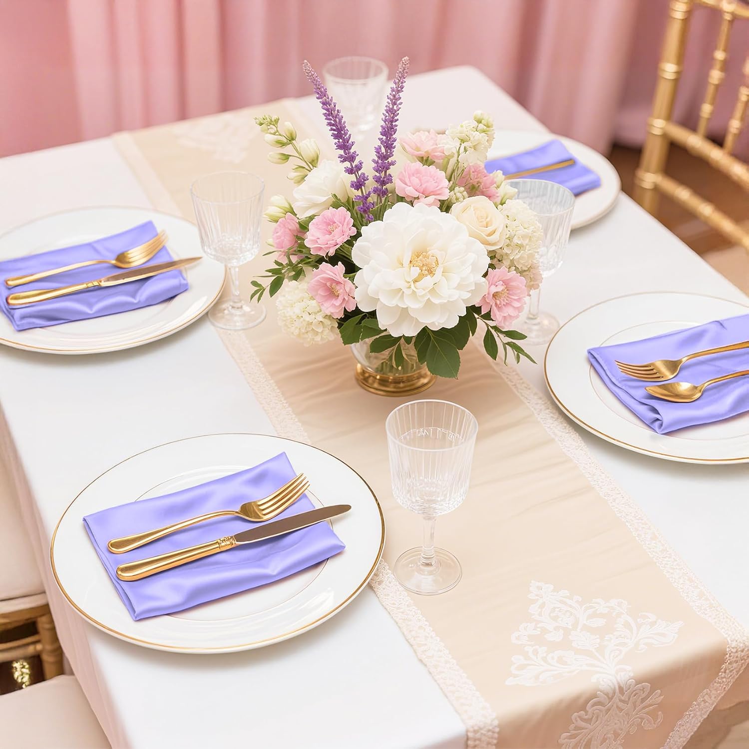 Bailarina 40 Pack Lavender Satin Napkins,17x17 Inches Wedding Napkins Square Soft Silky Table Napkins Bulk Decorative Elegant Cloth Napkin for Party Decoration, Banquet,Wedding,Graduation