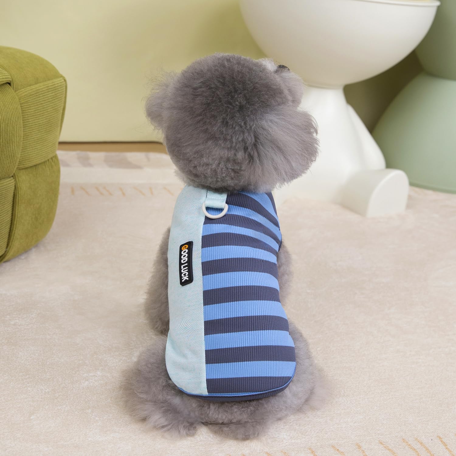 Izefia 3 Pièces Chien Chemises Vêtements Respirant Arc-en-Ciel Rayure Gaufre Cool Été Coton Débardeur Gilet T Shirt pour Petit Chien Chiot Chat