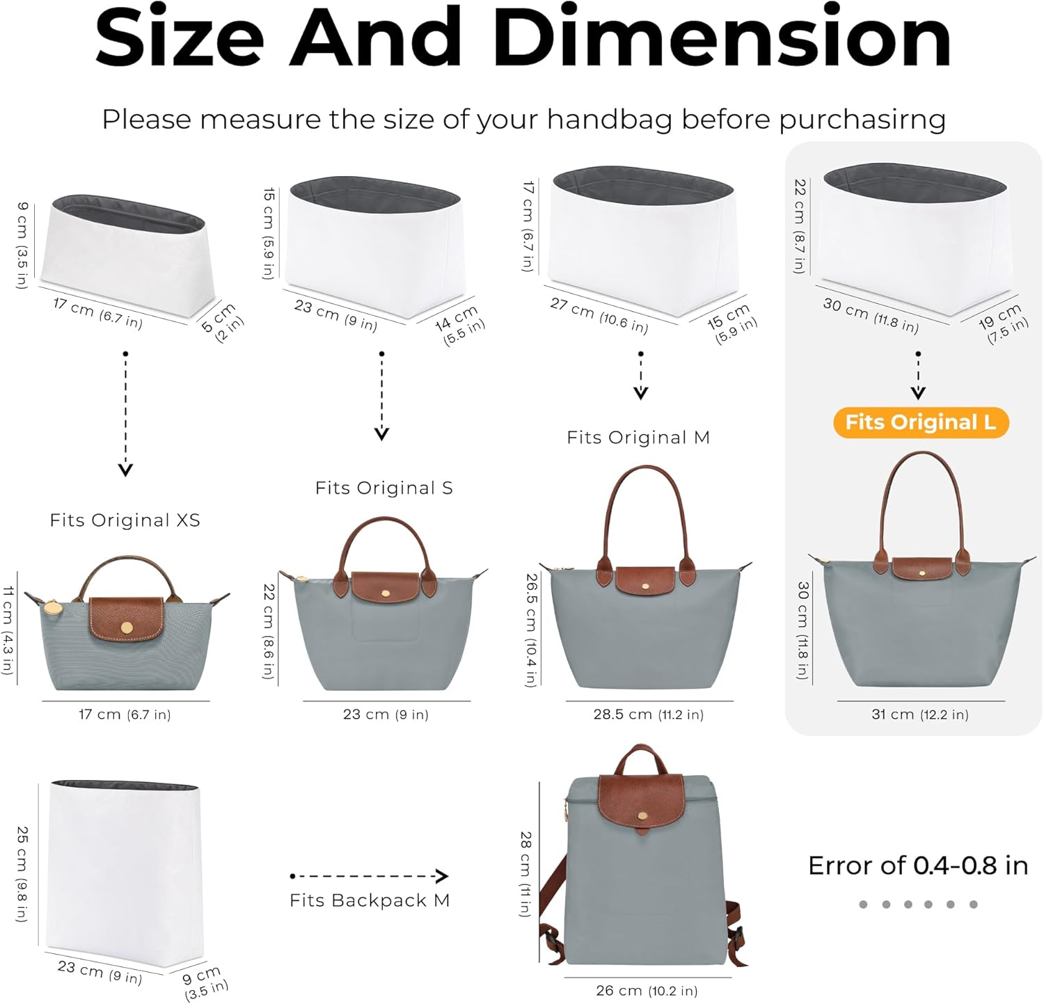 Tote Bag Organizer Insert for Le Pliage Original L Tote Bag,Custom Fit Inside Premium Slate Gray Large Lightweight WaterResistant Purse Insert with Cup Holder Accessories