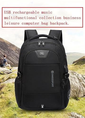 Miniatura 7 de Caibomaoyi hombres y mujeres 17 pulgadas mochilas para laptop hombros mochila de viaje mochila impermeable con puerto de carga USB, Negro -, Viajes
