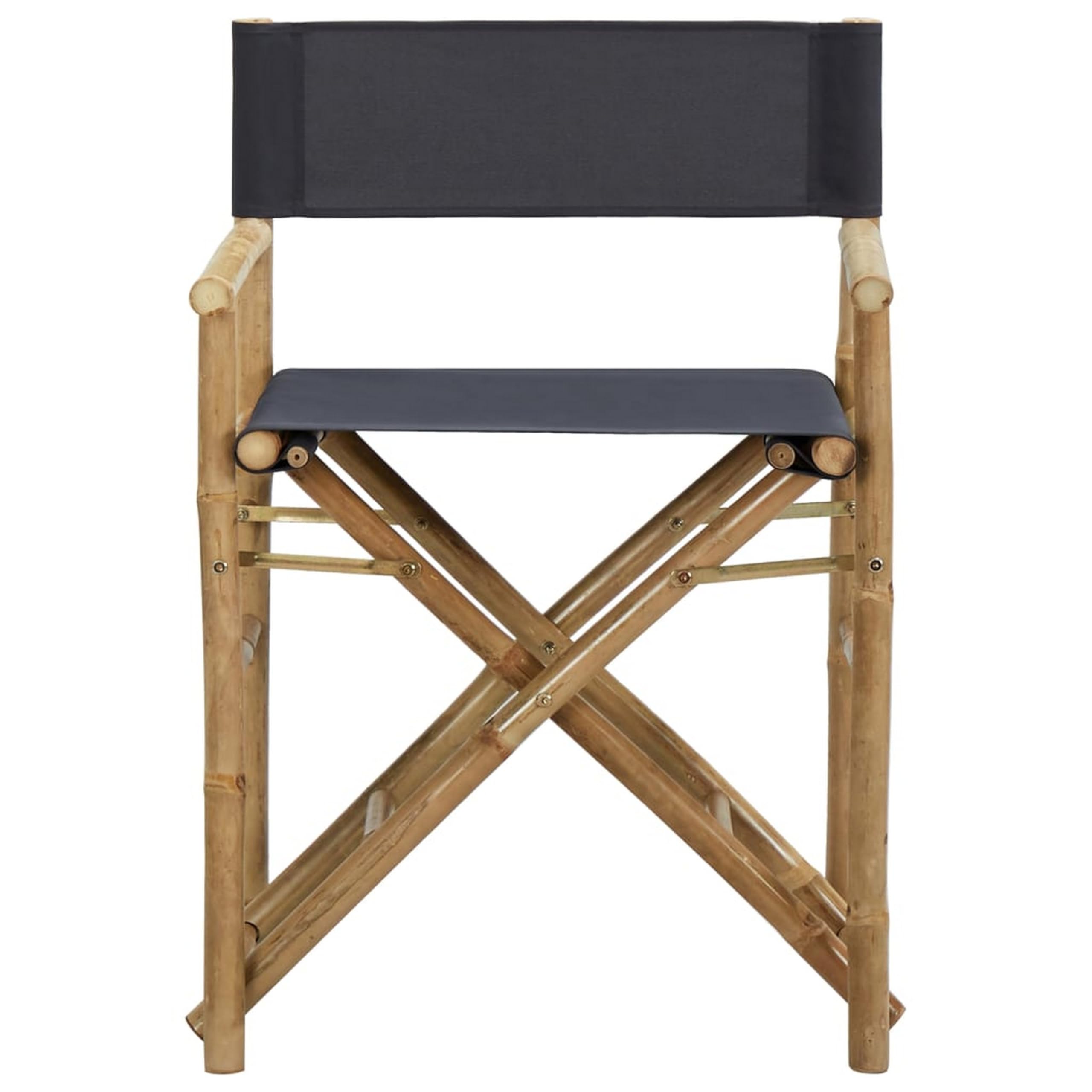 Benjara Folding Director's Chairs Set of 2, X Shape Base, Bamboo, Dark Gray, Brown and Black