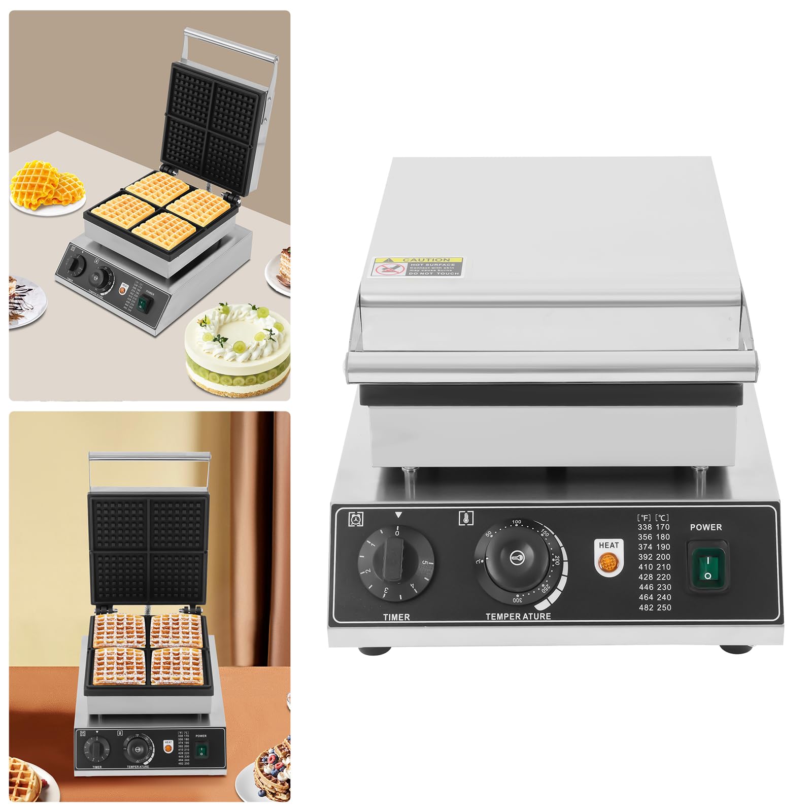 Piastra per waffle belga, macchina per waffle con anti-trabocco, per panini e cialde commerciali, griglia elettrica rettangolare, antiaderente, per waffle e panini