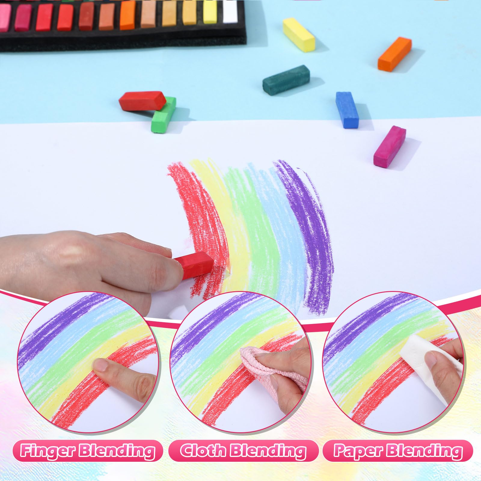Watersay Lot de 576 bâtons de craie pastels carrés de 24 couleurs en vrac de 3,5 cm pour bureau, art, dessin, peinture, kit de fournitures artistiques professionnelles