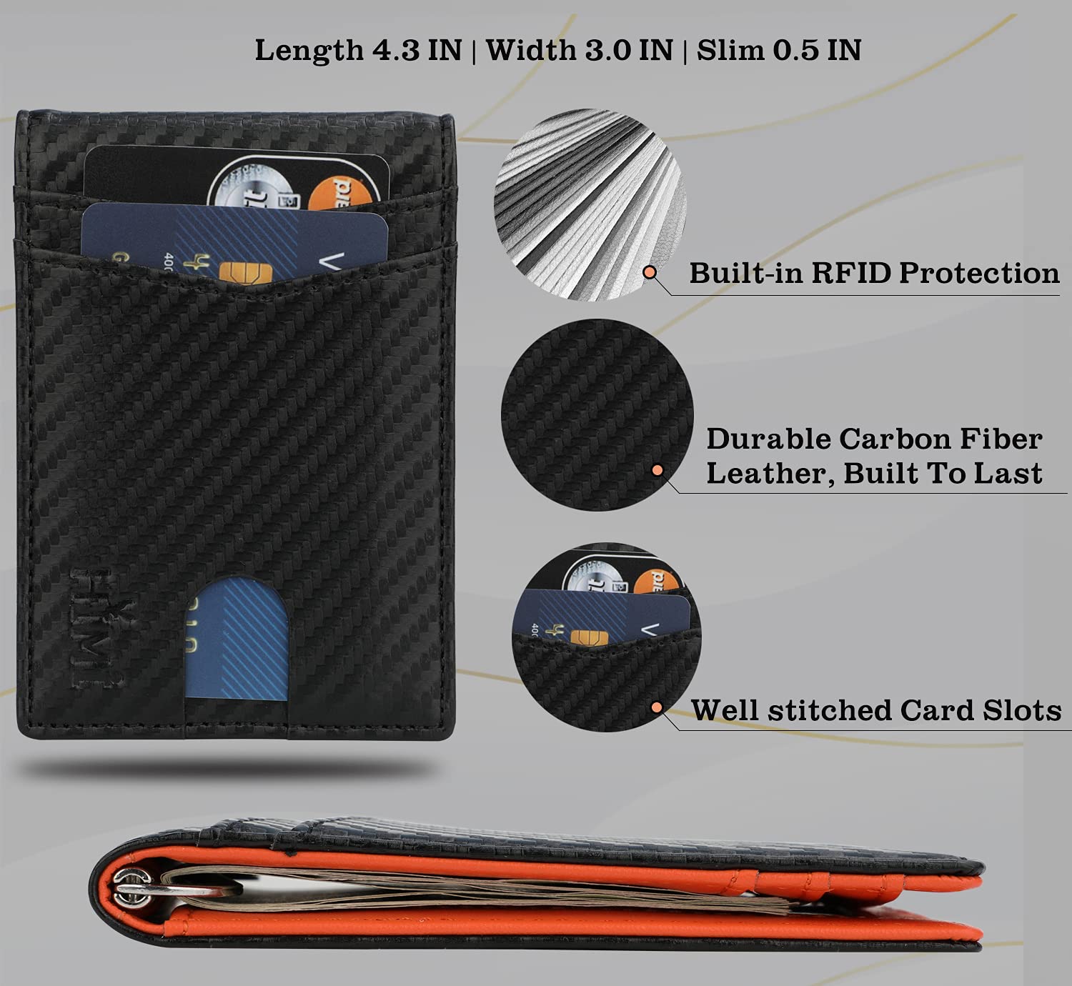 Saashi Men's Slim Leather RFID Blocking Bifold Front Pocket Minimalist Money Clip.