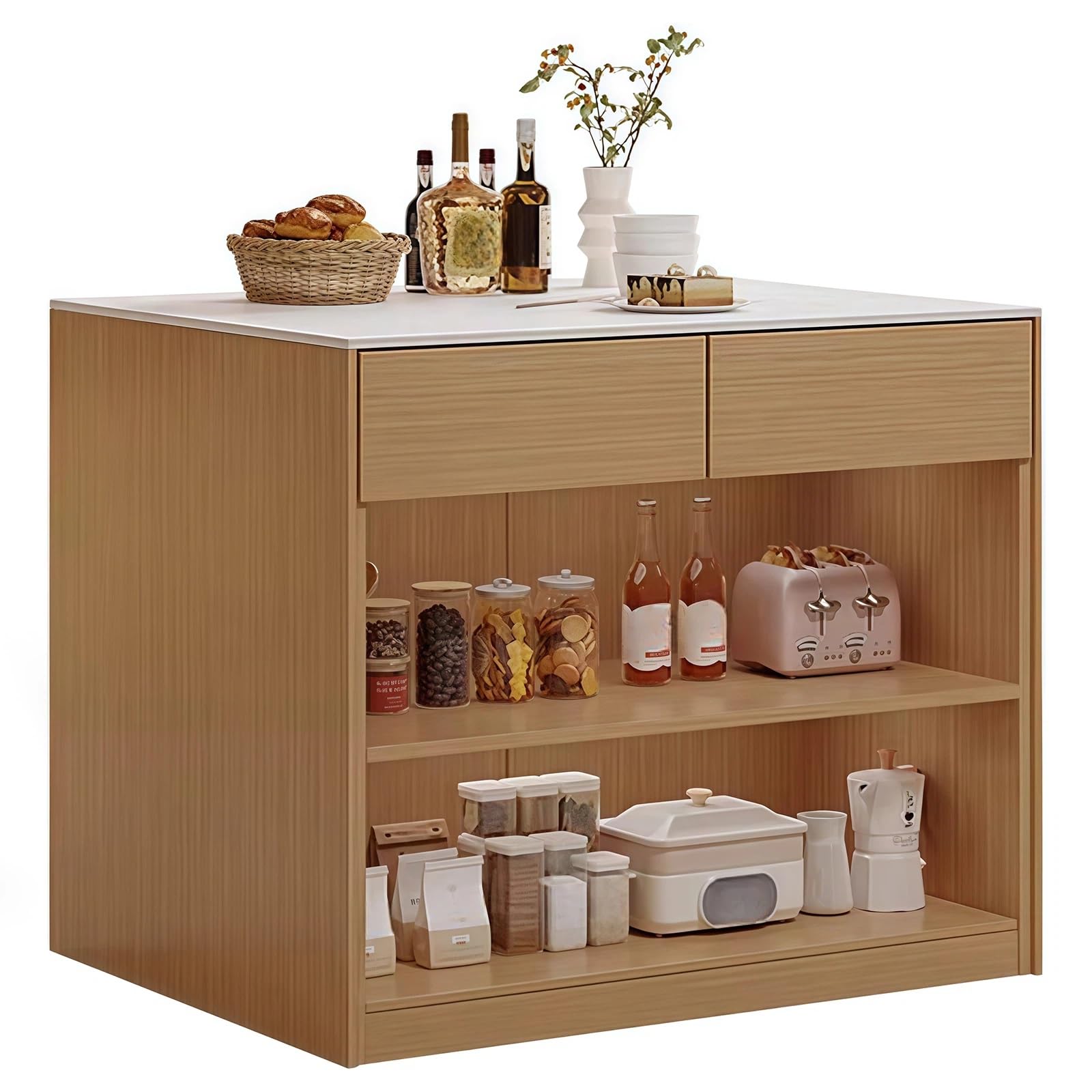 Zf9tBw5sH Unità cucina ad isola Isola cucina in legno con ripiani regolabili in pietra e maniglia nascosta