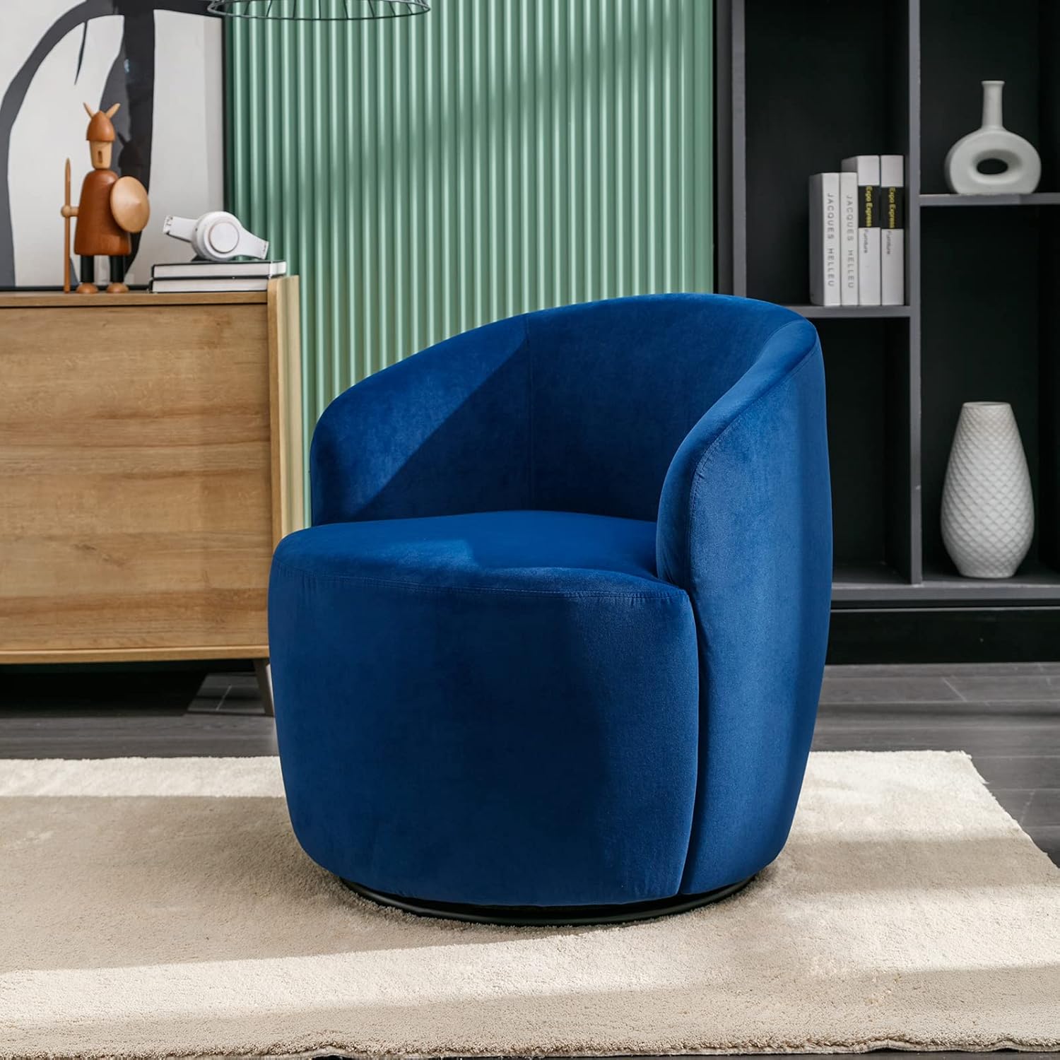 KIVENJAJA Swivel Barrel Chair, Modern Velvet Upholstered