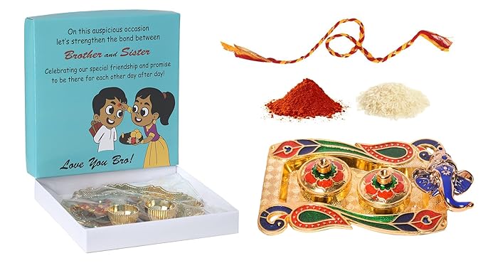 Feastive Celebrations Peacock Grace Meenakari Bhai Dooj Thali with Mauli , Tilak with Complimentary Surprise Gift