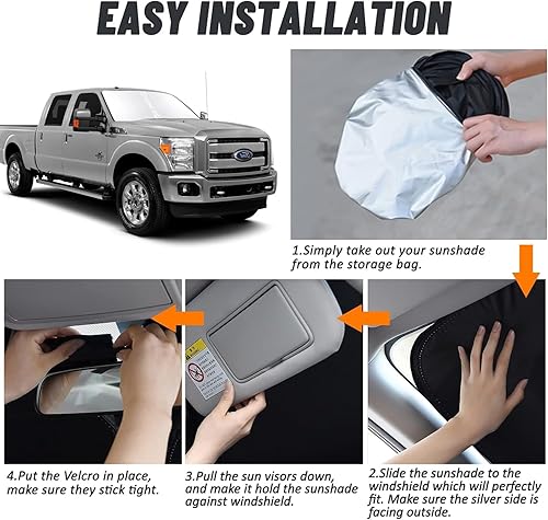 Miniatura 4 de Bestview Parasol para parabrisas compatible con Ford F250 F350 2008-2016, parasol para ventana delantera, bloquea los rayos UV del calor, plegable