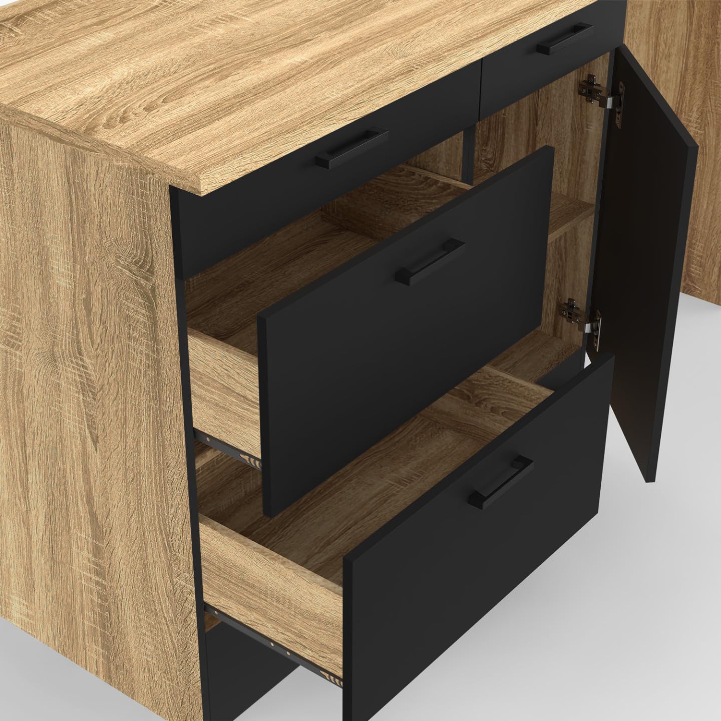 IDMarket - Cuisine complète casserolier 300 cm Subtil avec Plan de Travail 9 éléments Bois et Noir