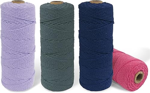 Miniatura 4 de JeogYong Paquete de 4 cuerdas de macramé de 0.079 in x 109 yardas, 3 hebras de colores 100 % algodón natural, suministros perfectos de macramé para