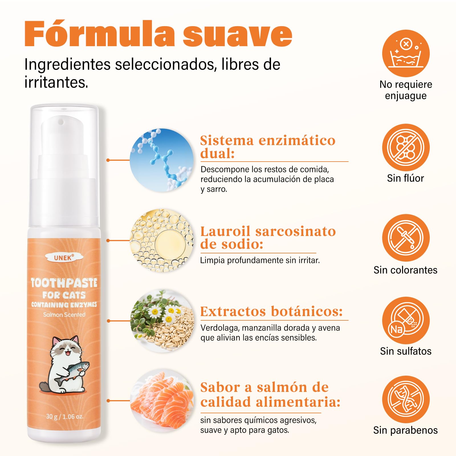 UNEK Kit de cuidado dental para gatos – Pasta de dientes enzimática 30 g sabor salmón, con cepillo de dientes y cepillo de dedo, ayuda a reducir la placa y el mal aliento
