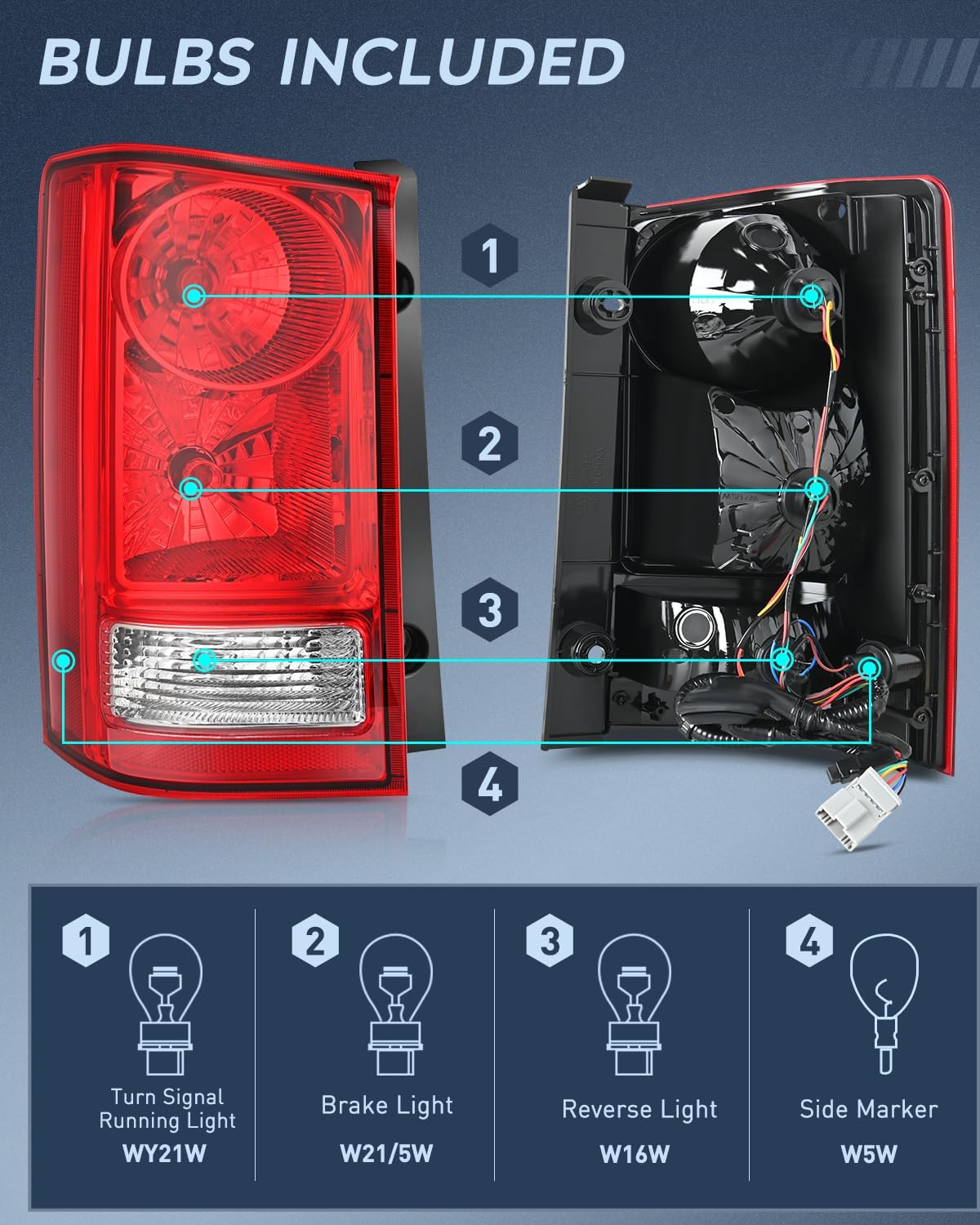 Nilight Taillight Assembly Compatible with 2009 2010 2011 2012 2013 2014 2015 Honda Pilot Red Clear Tail Lights Rear Lamp Replacement OE Style Driver and Passenger Side w/Bulbs