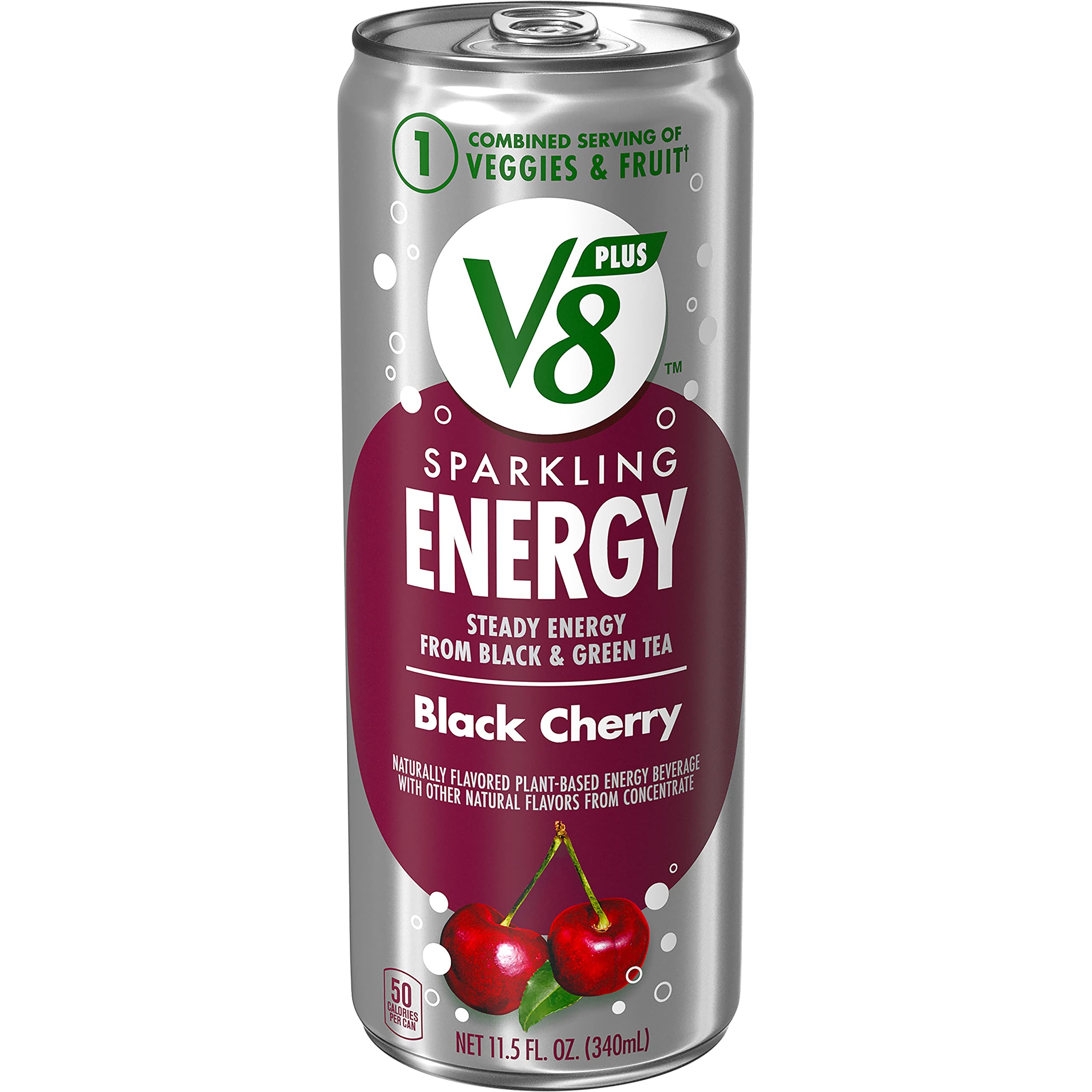 V8 +SPARKLING ENERGY Black Cherry Energy Drink, Made with Real