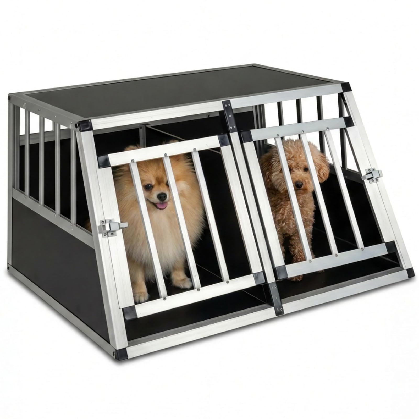 Maxmass Car Dog Crate, Aluminium Pet Carrier Transport Box Dog Travel Box with Lockable Door, Metal Dogs Crate Travel Cage Puppy Crate for Camping Truck (89 x 69 x 50.5cm, with Removable Divider)
