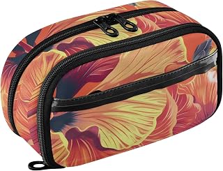 ALAZA Orange Red Hibiscus Flower Pattern Large Capacity Pencil Case, Aesthetic Stationery Organizer Bag with Clear PVC Window, High Capacity Pen Pouch with Dividers for School Office Travel